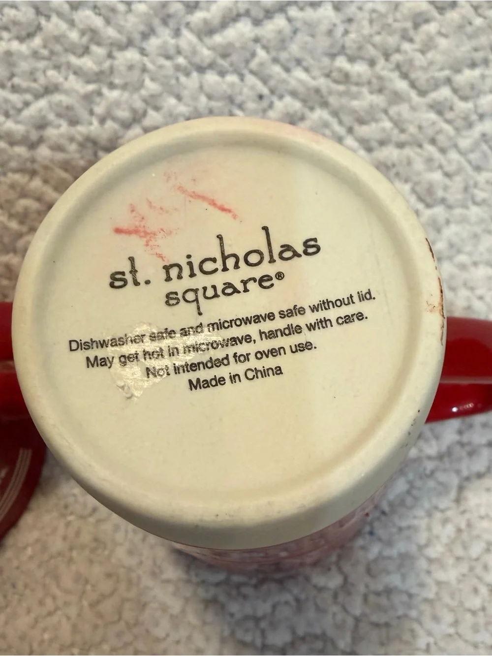 2 St. Nicholas Square Ceramic Coffee Mugs 16 fl oz Red White Gnome Snowflakes